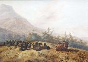 Jacobus Mancadan Mountain landscape with shepherds oil painting